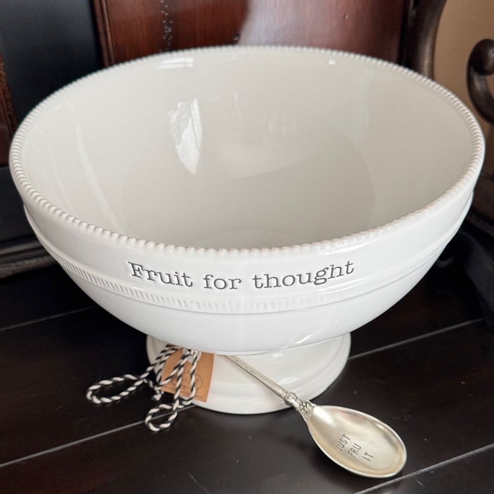 White Ceramic Pedestal Fruit Bowl - "Fruit for thought"